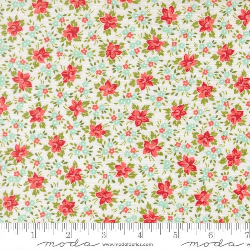 Image of Bloomsberry Marylebone White quilting cotton fabric by Camille Roskelley for Moda Fabrics. Features flowers on a white background. Cute Little Fabric Shop.