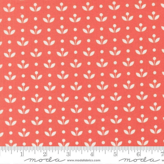Image of Bloomsberry Mayfair Nantucket Red quilting cotton fabric by Camille Roskelley for Moda Fabrics. Features flowers on a red background. Cute Little Fabric Shop.