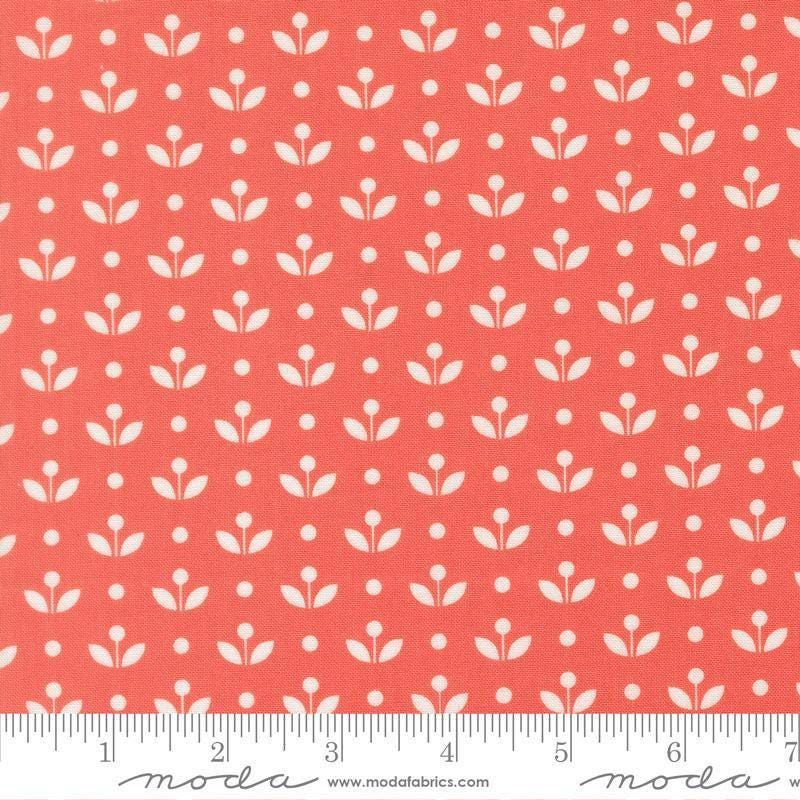 Image of Bloomsberry Mayfair Nantucket Red quilting cotton fabric by Camille Roskelley for Moda Fabrics. Features flowers on a red background. Cute Little Fabric Shop.