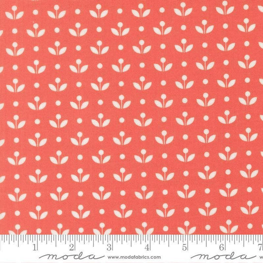 Image of Bloomsberry Mayfair Nantucket Red quilting cotton fabric by Camille Roskelley for Moda Fabrics. Features flowers on a red background. Cute Little Fabric Shop.