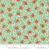 Image of Bloomsberry Marylebone Aqua quilting cotton fabric by Camille Roskelley for Moda Fabrics. Features flowers on a blue background. Cute Little Fabric Shop.
