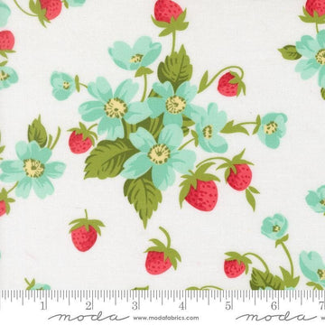Image of Bloomsberry In Bloom White quilting cotton fabric by Camille Roskelley for Moda Fabrics. Features flowers on a white background. Cute Little Fabric Shop.