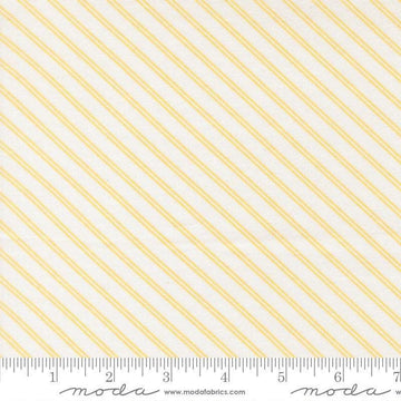 Image of Bloomsberry Stripe White Buttermilk quilting cotton fabric by Camille Roskelley for Moda Fabrics. Features stripes on a white background. Cute Little Fabric Shop.