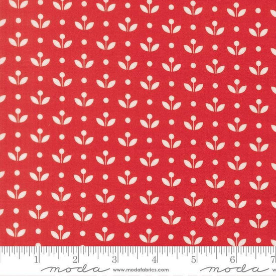 Image of Bloomsberry Mayfair Red quilting cotton fabric by Camille Roskelley for Moda Fabrics. Features flowers on a red background. Cute Little Fabric Shop.