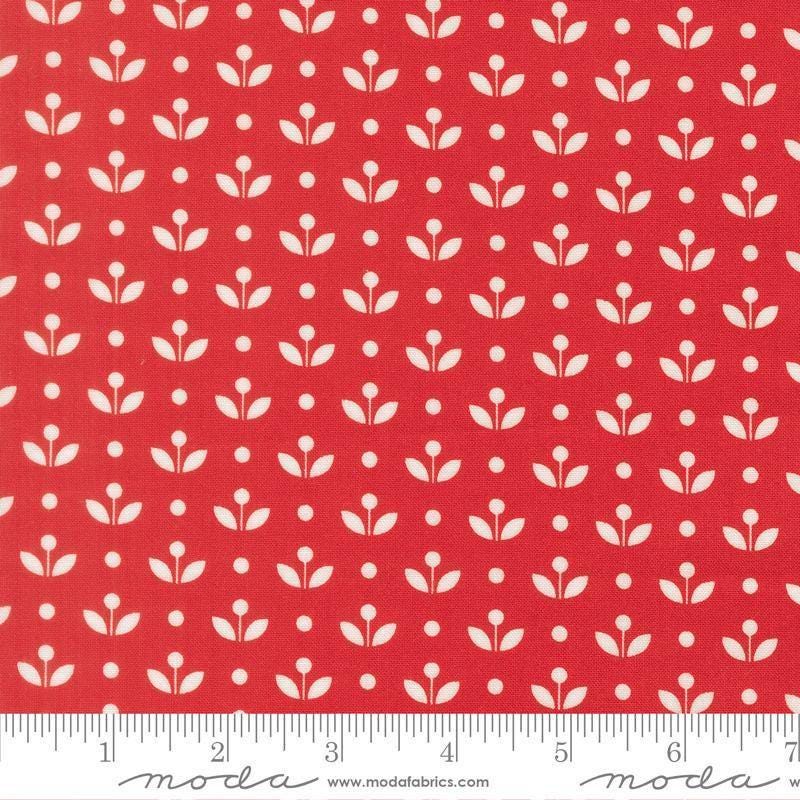 Image of Bloomsberry Mayfair Red quilting cotton fabric by Camille Roskelley for Moda Fabrics. Features flowers on a red background. Cute Little Fabric Shop.