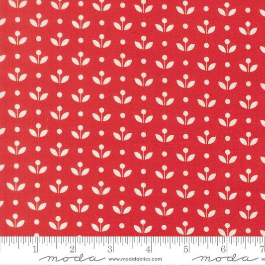 Image of Bloomsberry Mayfair Red quilting cotton fabric by Camille Roskelley for Moda Fabrics. Features flowers on a red background. Cute Little Fabric Shop.