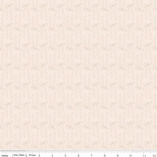 Image of Charmed & Treasured Bows Latte by Kassidy Grace for Riley Blake Designs. Features bows on a cream background. Cute Little Fabric Shop.