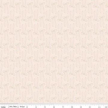 Image of Charmed & Treasured Bows Latte by Kassidy Grace for Riley Blake Designs. Features bows on a cream background. Cute Little Fabric Shop.