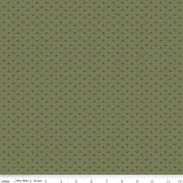 Image of Charmed & Treasured Lottie Green by Kassidy Grace for Riley Blake Designs. Features a geometric pattern on a green background. Cute Little Fabric Shop.