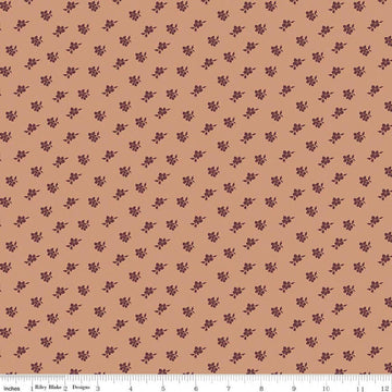 Image of Charmed & Treasured Magnolia Light Clay by Kassidy Grace for Riley Blake Designs. Features flowers on a brown background. Cute Little Fabric Shop.