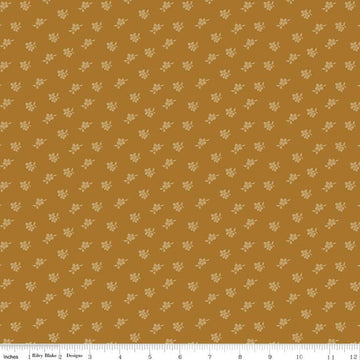 Image of Charmed & Treasured Magnolia Suede by Kassidy Grace for Riley Blake Designs. Features flowers on a gold background. Cute Little Fabric Shop.