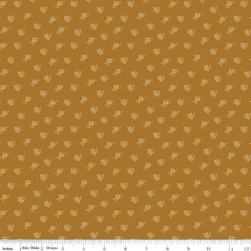 Image of Charmed & Treasured Magnolia Suede by Kassidy Grace for Riley Blake Designs. Features flowers on a gold background. Cute Little Fabric Shop.