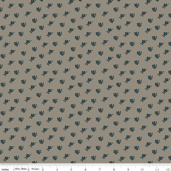 Image of Charmed & Treasured Magnolia Light Gray by Kassidy Grace for Riley Blake Designs. Features flowers on a gray background. Cute Little Fabric Shop.
