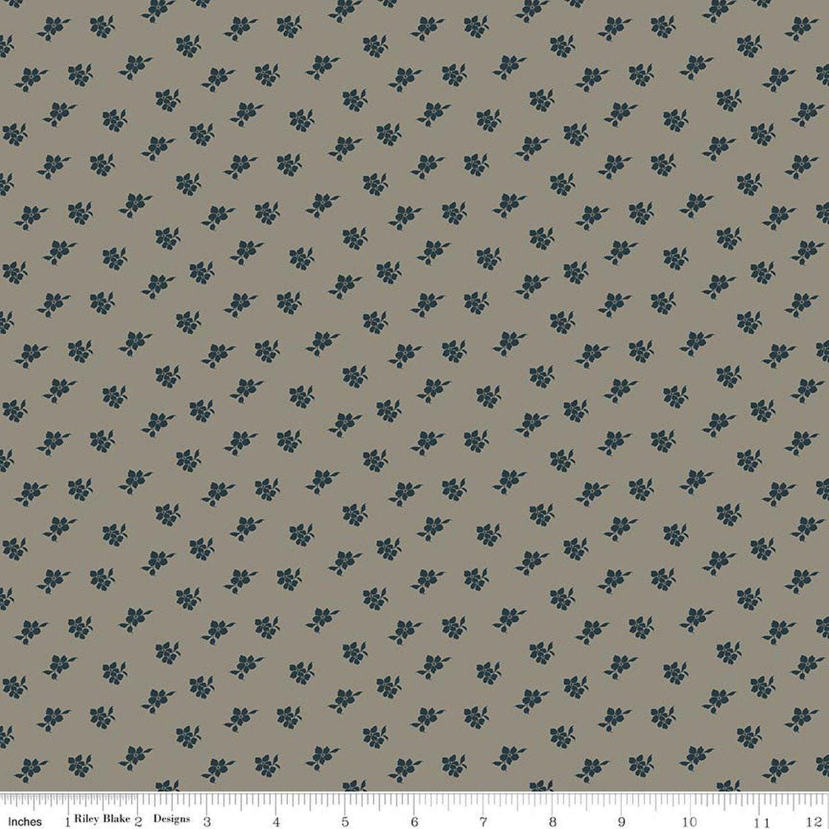 Image of Charmed & Treasured Magnolia Light Gray by Kassidy Grace for Riley Blake Designs. Features flowers on a gray background. Cute Little Fabric Shop.