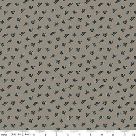Image of Charmed & Treasured Magnolia Light Gray by Kassidy Grace for Riley Blake Designs. Features flowers on a gray background. Cute Little Fabric Shop.