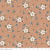 Image of Charmed & Treasured Main Light Clay by Kassidy Grace for Riley Blake Designs. Features flowers on a brown background. Cute Little Fabric Shop.