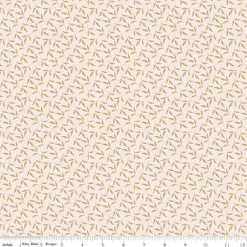 Image of Charmed & Treasured Evergreen Latte by Kassidy Grace for Riley Blake Designs. Features leaves on a cream background. Cute Little Fabric Shop.