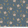 Image of Charmed & Treasured Main Thunder by Kassidy Grace for Riley Blake Designs. Features flowers on a blue background. Cute Little Fabric Shop.