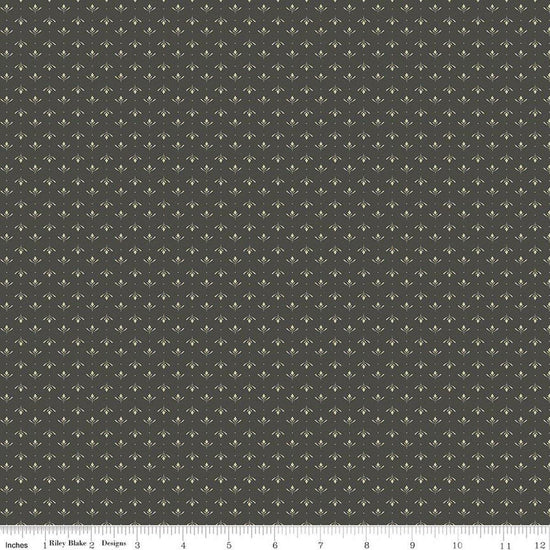 Image of Charmed & Treasured Lottie Gray by Kassidy Grace for Riley Blake Designs. Features a geometric pattern on a gray background. Cute Little Fabric Shop.