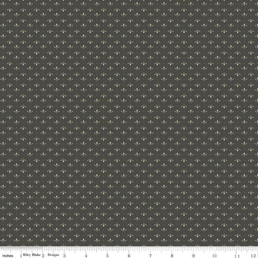 Image of Charmed & Treasured Lottie Gray by Kassidy Grace for Riley Blake Designs. Features a geometric pattern on a gray background. Cute Little Fabric Shop.