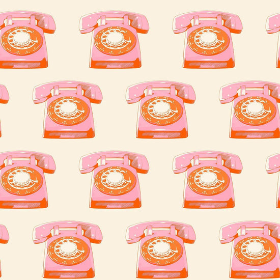 Image of Sparkle Mart Telephones Natural quilting cotton fabric by Melody Miller of Ruby Star Society for Moda Fabrics. Features retro phones on a cream background. Cute Little Fabric Shop.
