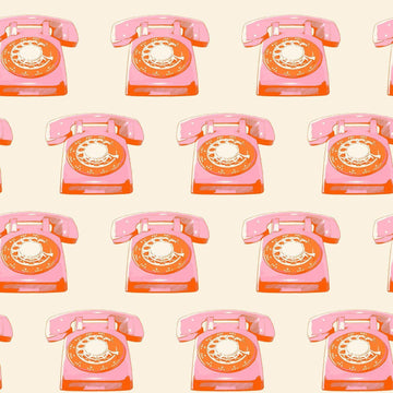 Image of Sparkle Mart Telephones Natural quilting cotton fabric by Melody Miller of Ruby Star Society for Moda Fabrics. Features retro phones on a cream background. Cute Little Fabric Shop.