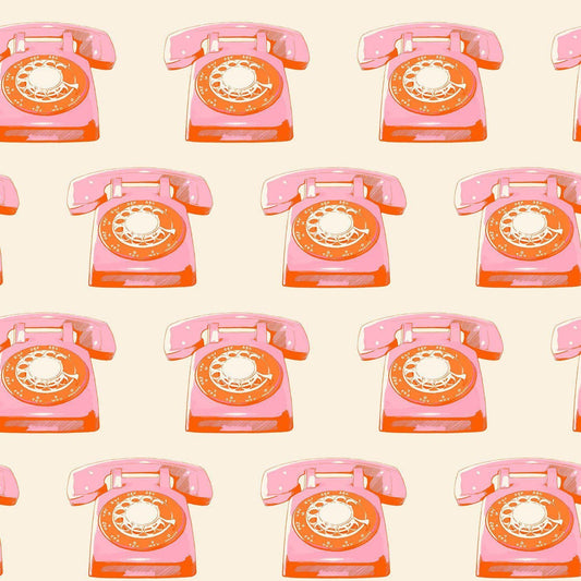 Image of Sparkle Mart Telephones Natural quilting cotton fabric by Melody Miller of Ruby Star Society for Moda Fabrics. Features retro phones on a cream background. Cute Little Fabric Shop.