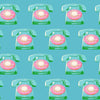 Image of Sparkle Mart Telephones Dark Turquoise quilting cotton fabric by Melody Miller of Ruby Star Society for Moda Fabrics. Features retro phones on a blue background. Cute Little Fabric Shop.
