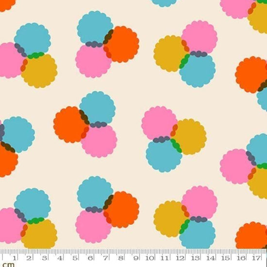 Image of Sparkle Mart Puffs Natural quilting cotton fabric by Melody Miller of Ruby Star Society for Moda Fabrics. Features polka dots on a cream background. Cute Little Fabric Shop.