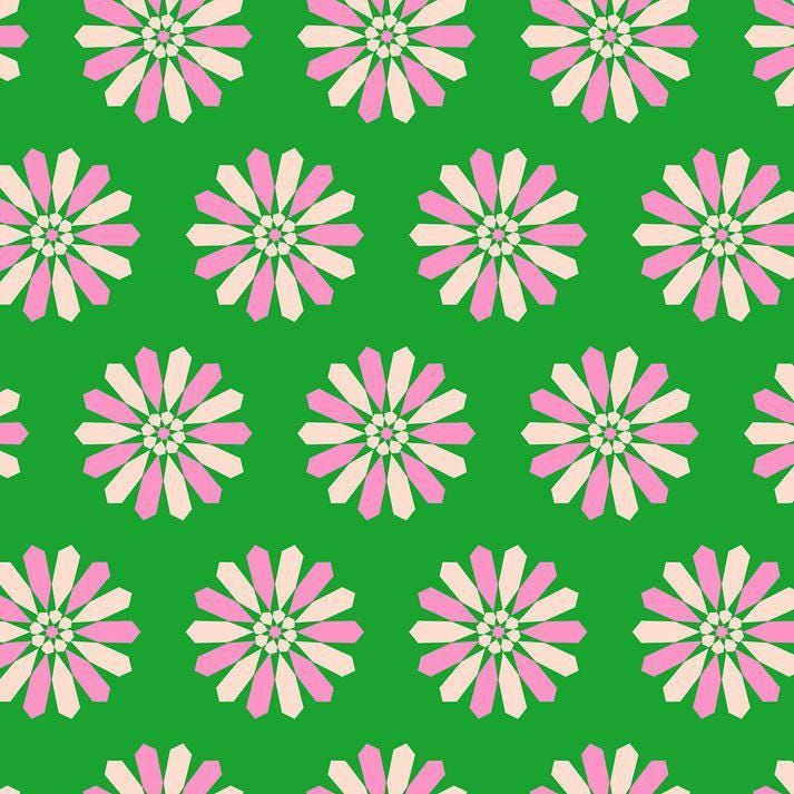 Image of Sparkle Mart Freshly Picked Deep Verdant quilting cotton fabric by Melody Miller of Ruby Star Society for Moda Fabrics. Features flowers on a green background. Cute Little Fabric Shop.