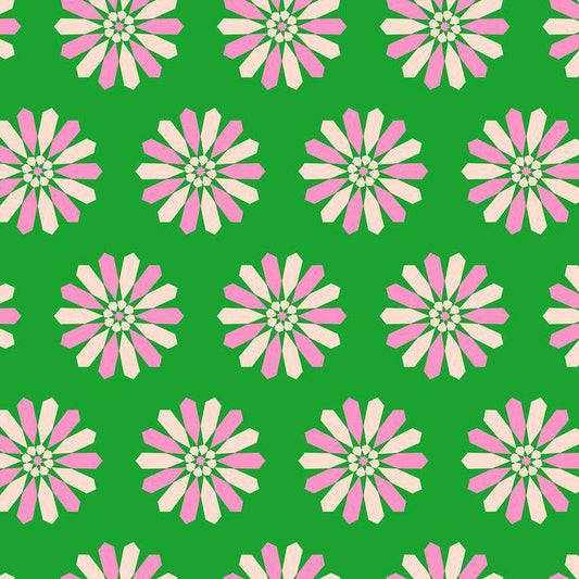 Image of Sparkle Mart Freshly Picked Deep Verdant quilting cotton fabric by Melody Miller of Ruby Star Society for Moda Fabrics. Features flowers on a green background. Cute Little Fabric Shop.