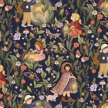 Nocturnal Garden Night Garden Midnight Blue Floral Fabric - DDC12361 - Michael Miller Quilting Cotton Fabric
