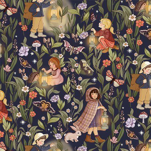 Nocturnal Garden Night Garden Midnight Blue Floral Fabric - DDC12361 - Michael Miller Quilting Cotton Fabric