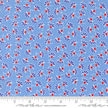 Image of On The Porch Wishes Blue Sky quilting cotton fabric by My and My Sister Designs for Moda Fabrics. Features flowers on a blue background. Cute Little Fabric Shop.