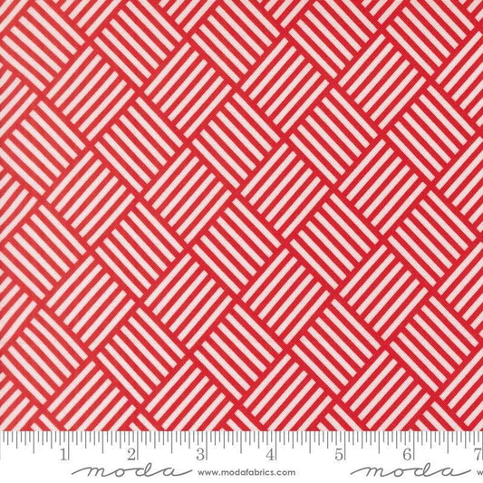 Image of On The Porch Picnic Checks Country Red quilting cotton fabric by My and My Sister Designs for Moda Fabrics. Features lines on a red background. Cute Little Fabric Shop.