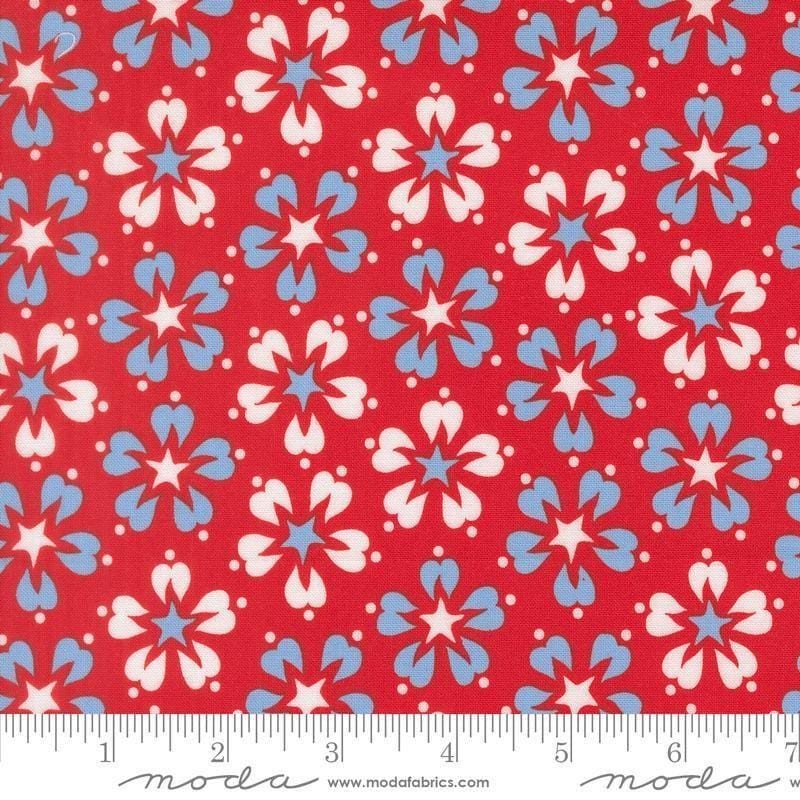 Image of On The Porch Flower Bust Country Red quilting cotton fabric by My and My Sister Designs for Moda Fabrics. Features flowers on a red background. Cute Little Fabric Shop.