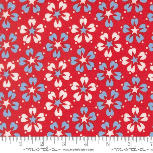 Image of On The Porch Flower Bust Country Red quilting cotton fabric by My and My Sister Designs for Moda Fabrics. Features flowers on a red background. Cute Little Fabric Shop.