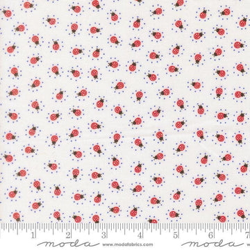 Image of On The Porch Little Friends Cloud quilting cotton fabric by My and My Sister Designs for Moda Fabrics. Features ladybugs on a white background. Cute Little Fabric Shop.