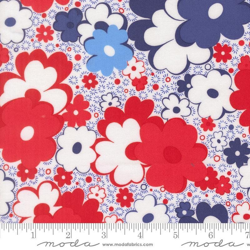 Image of On The Porch Freedom Floral Cloud quilting cotton fabric by My and My Sister Designs for Moda Fabrics. Features flowers on a white background. Cute Little Fabric Shop.
