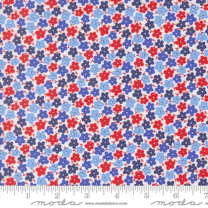 Image of On The Porch Field of Flowers Cloud quilting cotton fabric by My and My Sister Designs for Moda Fabrics. Features flowers on a white background. Cute Little Fabric Shop.