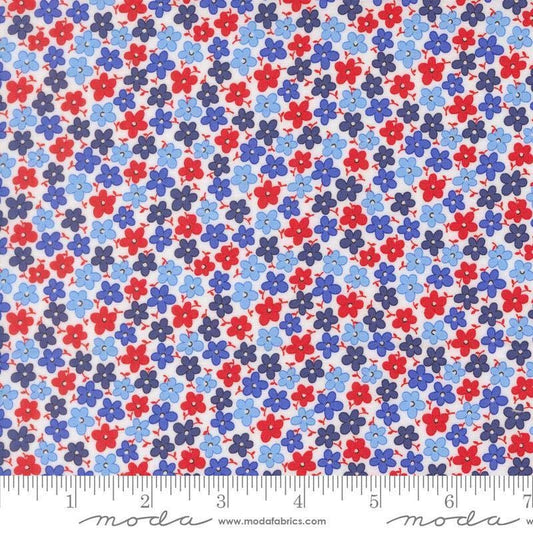 Image of On The Porch Field of Flowers Cloud quilting cotton fabric by My and My Sister Designs for Moda Fabrics. Features flowers on a white background. Cute Little Fabric Shop.