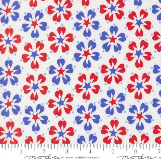 Image of On The Porch Flower Bust Cloud quilting cotton fabric by My and My Sister Designs for Moda Fabrics. Features flowers on a white background. Cute Little Fabric Shop.