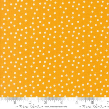 Image of Makers Delight Small Dot Chrome by Chrissy Lux for Moda Fabrics. Features polka dots on a yellow background. Cute Little Fabric Shop.