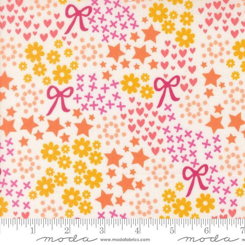 Image of Makers Delight Doodles Summer by Chrissy Lux for Moda Fabrics. Features hearts and flowers on a white background. Cute Little Fabric Shop.
