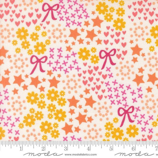 Image of Makers Delight Doodles Summer by Chrissy Lux for Moda Fabrics. Features hearts and flowers on a white background. Cute Little Fabric Shop.
