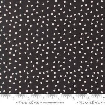 Image of Makers Delight Small Dot Super Black by Chrissy Lux for Moda Fabrics. Features polka dots on a black background. Cute Little Fabric Shop.