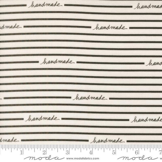 Image of Makers Delight Handmade Stripe White Black by Chrissy Lux for Moda Fabrics. Features stripes on a white background. Cute Little Fabric Shop.