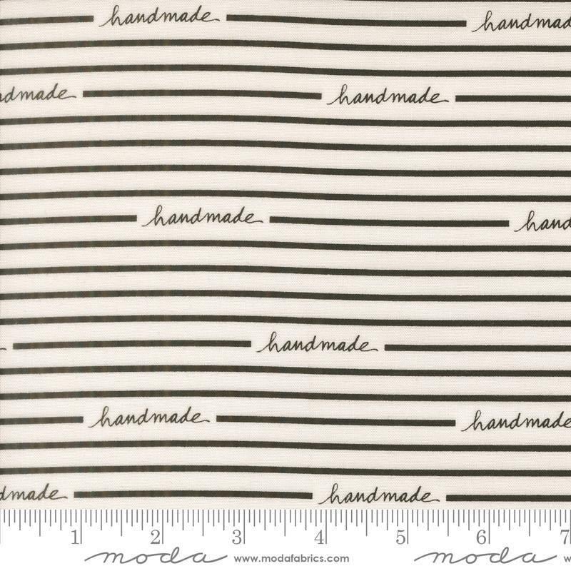 Image of Makers Delight Handmade Stripe White Black by Chrissy Lux for Moda Fabrics. Features stripes on a white background. Cute Little Fabric Shop.