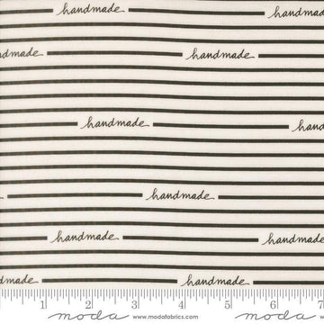 Image of Makers Delight Handmade Stripe White Black by Chrissy Lux for Moda Fabrics. Features stripes on a white background. Cute Little Fabric Shop.