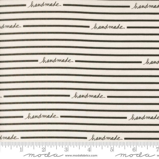 Image of Makers Delight Handmade Stripe White Black by Chrissy Lux for Moda Fabrics. Features stripes on a white background. Cute Little Fabric Shop.
